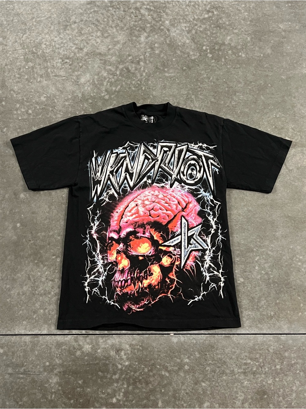 Y2K WKND Riot Skull Brain Fire Graphic T-Shirt